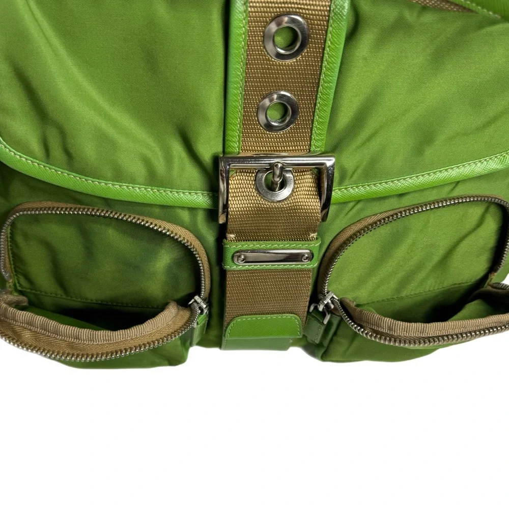 Prada Vintage 2000’s Authentic Large Tessuto Buckle Cargo Shoulder Bag Green - Picture 10 of 10